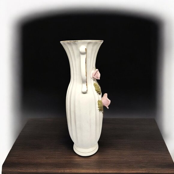 Mid-Century Bud Vase - White, Rose, Gold - handpainted. - Picture 3 of 7